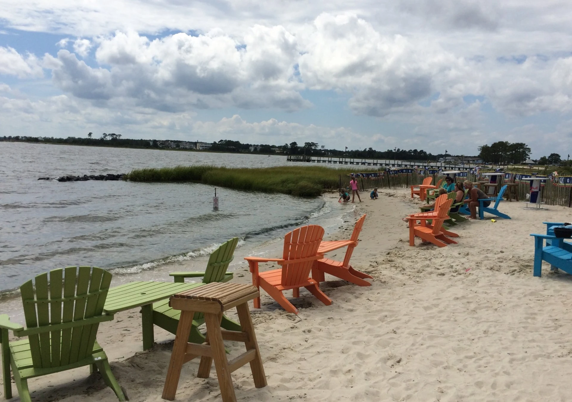 Adirondack chairs overlooking the bay